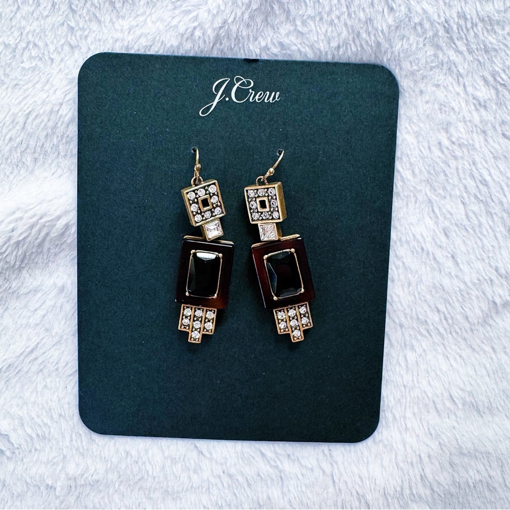 J. Crew Black and Brown Square Earrings NWT